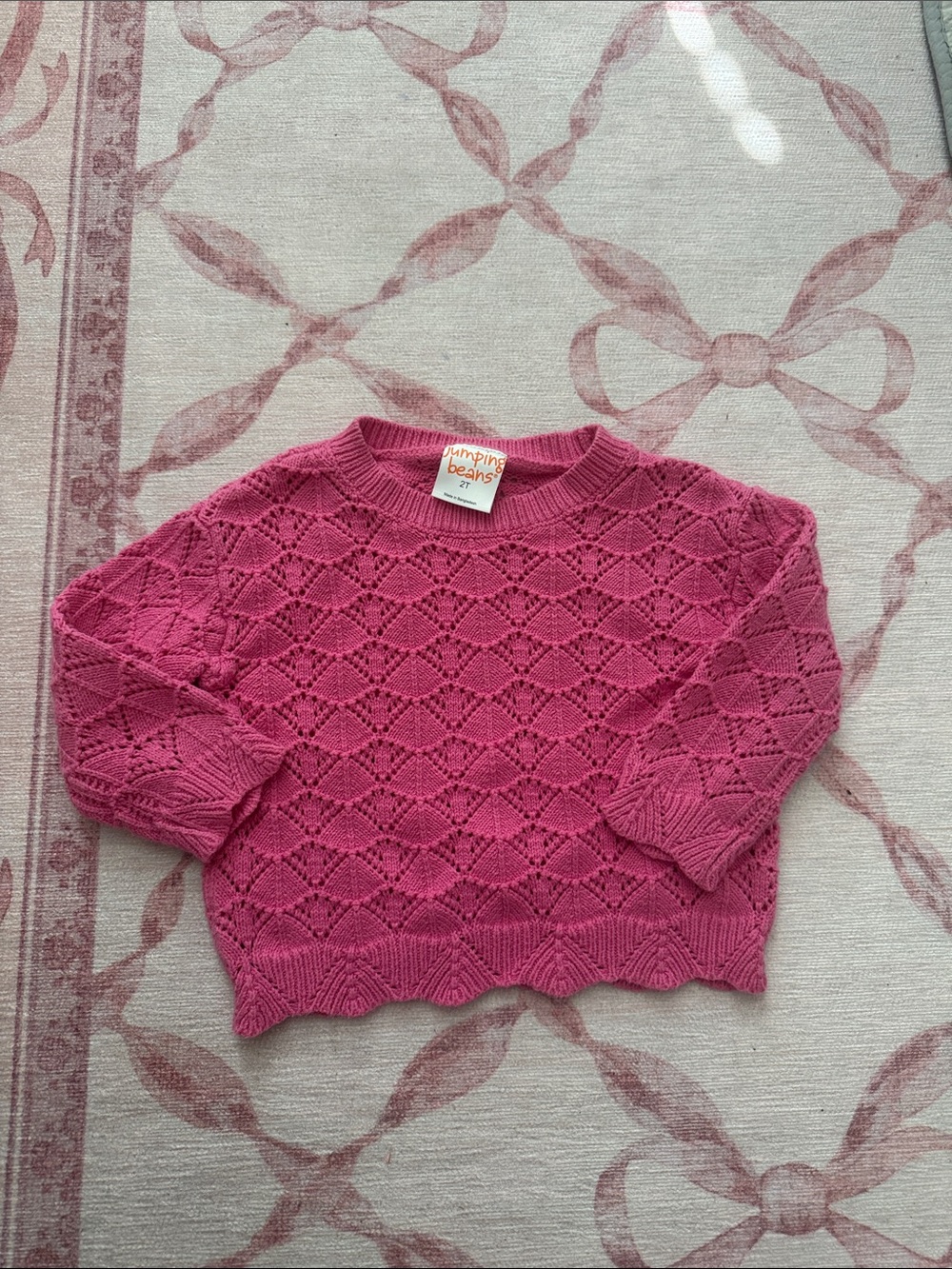 jumping beans raspberry pink openwork knit sweater